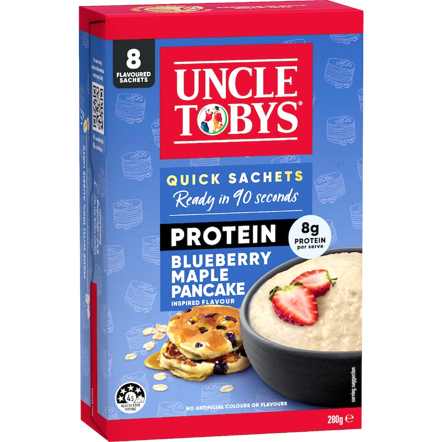 Uncle Tobys Oats Protein Quick Sachets Blueberry Maple Pancake 8 pack 280g