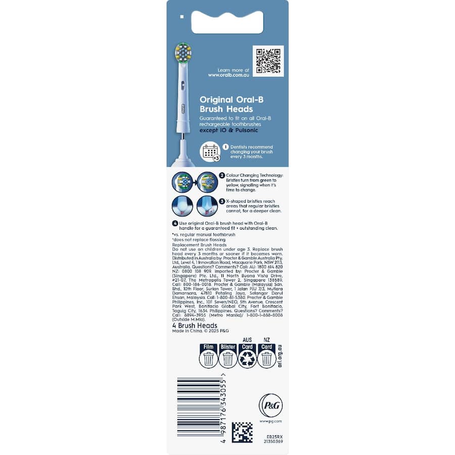 Oral B Replacement Brush Heads Floss Action Deep Clean 4pack
