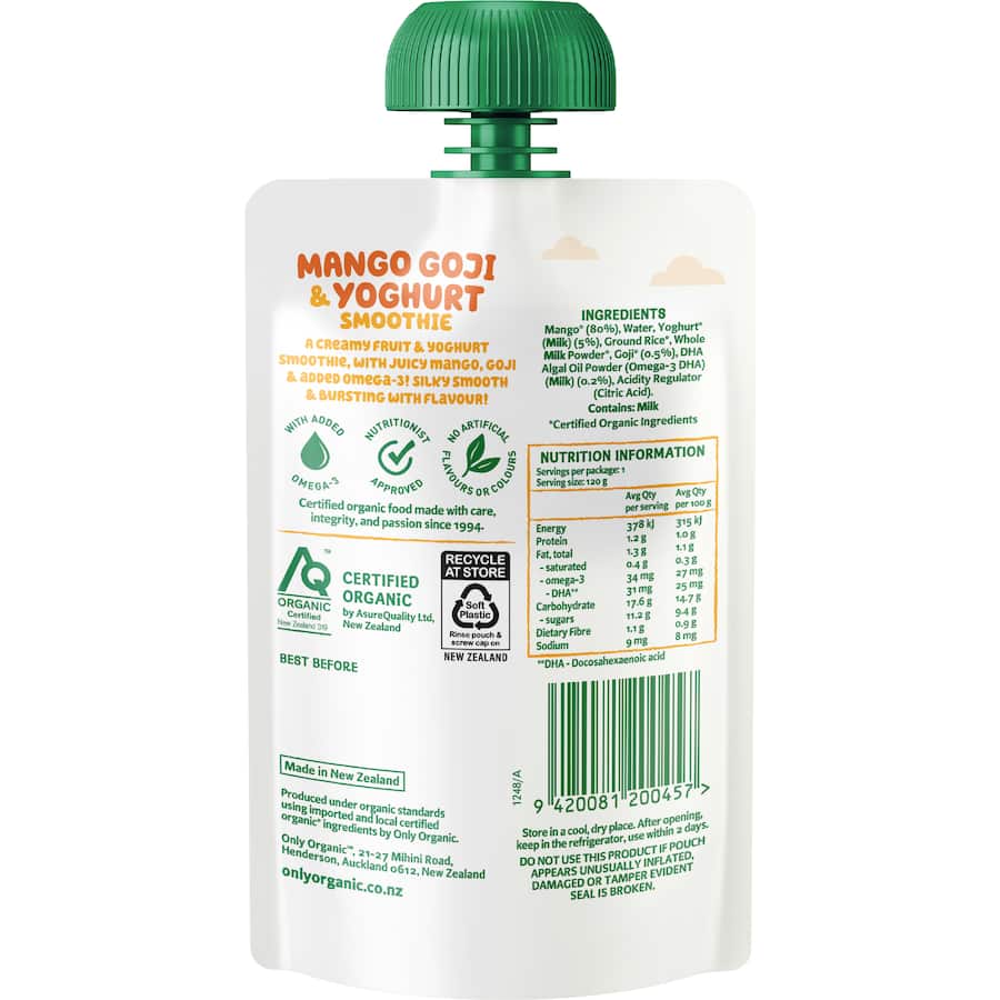 Only Organic Snack Bandits Yoghurt Smoothie Mango Goji 120g
