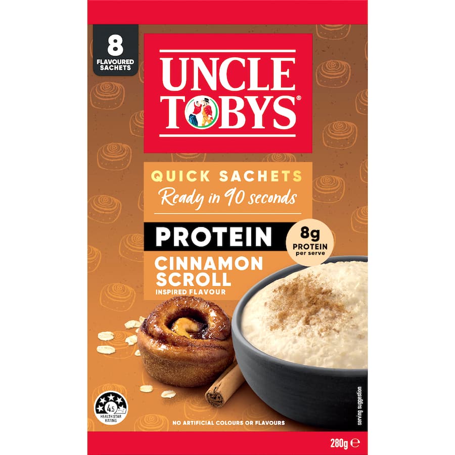 Uncle Tobys Oats Protein Quick Sachets Cinnamon Scroll 8 pack 280g