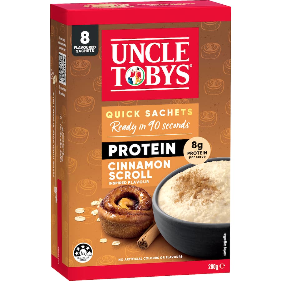 Uncle Tobys Oats Protein Quick Sachets Cinnamon Scroll 8 pack 280g