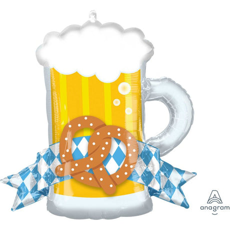 Supershape XL foil balloon designed as an Oktoberfest mug, measuring 66cm x 63cm for festive celebrations.