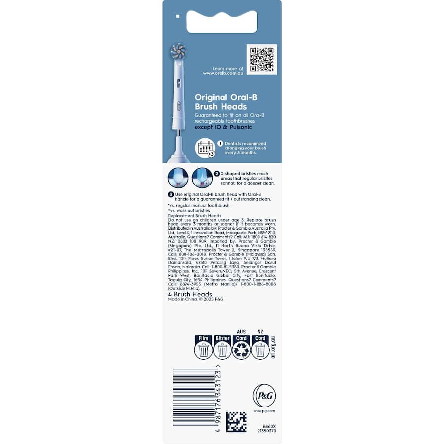 Oral B Replacement Brush Heads Sensitive Clean 4pack