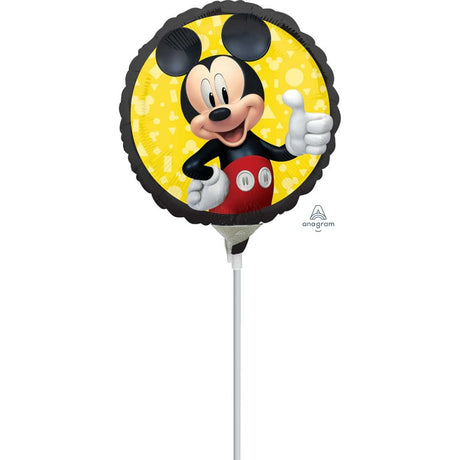 22cm Mickey Mouse foil balloon, perfect for air inflation and heat sealing, featuring a non self-sealing valve.