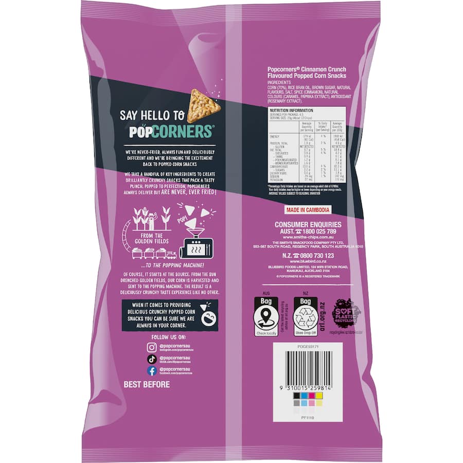 Popcorners Corn Snacks Cinnamon Crunch 130g