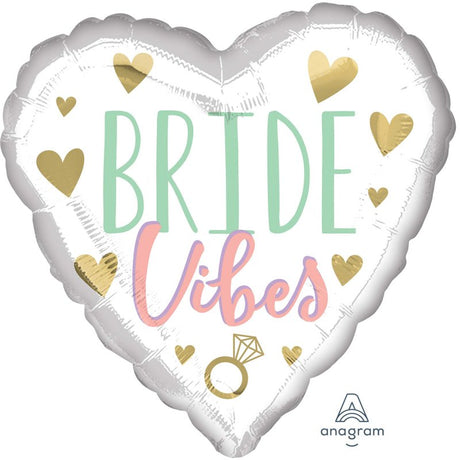 45cm self-sealing foil balloon with 'Bride Vibes' design, perfect for bridal shower decorations and celebrations.