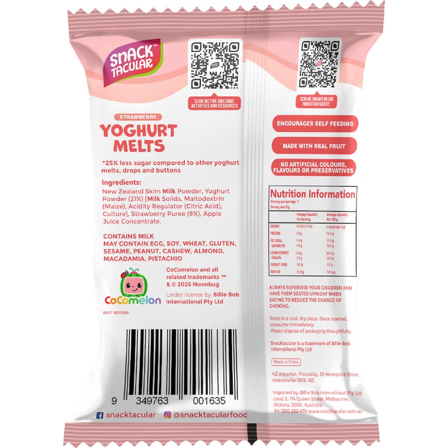 Snacktacular Baby Snacks Yoghurt Melts Strawberry 8g