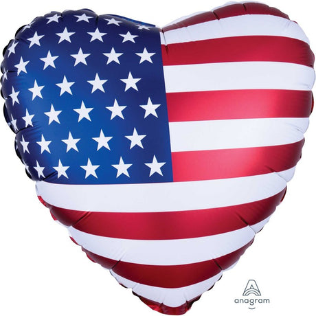 Satin XL Patriot Heart Foil Balloon (45cm) in vibrant colors, perfect for patriotic celebrations and party decor.