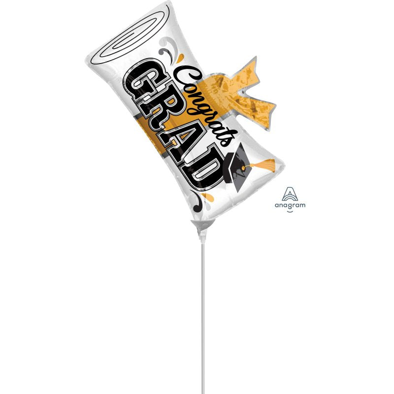 Vibrant Ms Congrats Grad Diploma foil balloon, perfect for graduation celebrations and gifts, enhances festive décor.