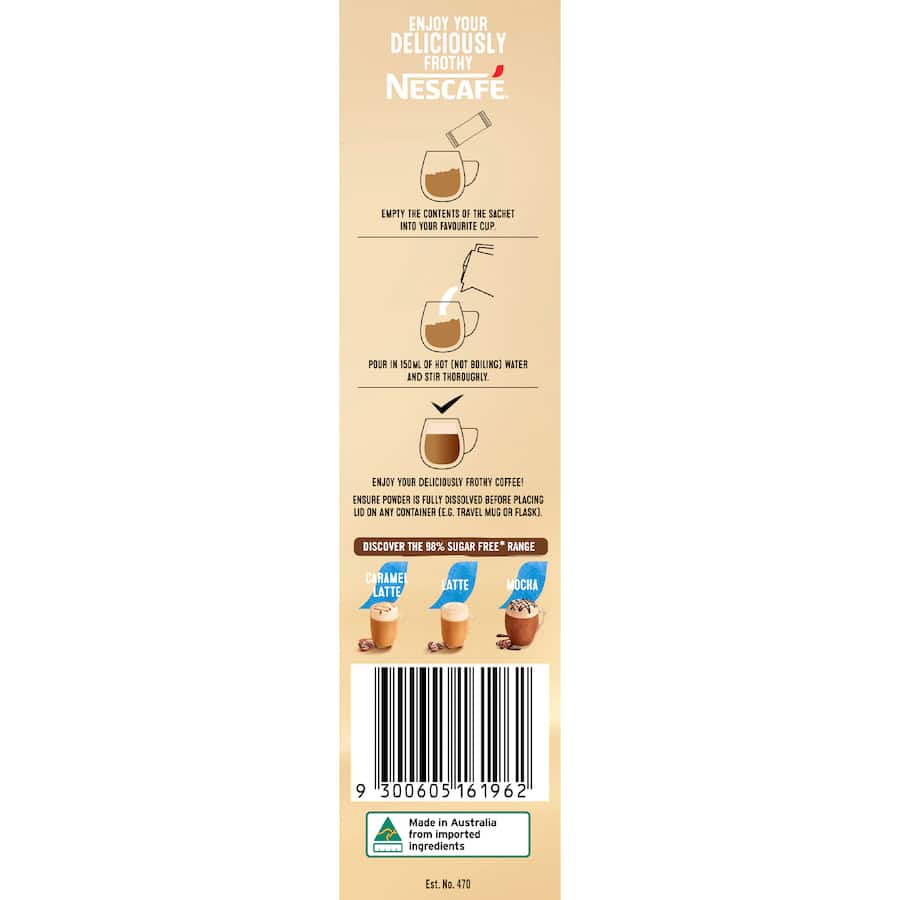 Nescafe 98% Sugar Free Coffee Sachets Vanilla Latte 10pack