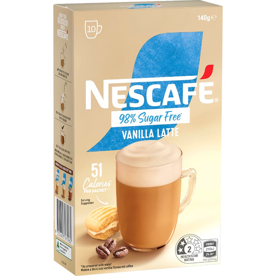 Nescafe 98% Sugar Free Coffee Sachets Vanilla Latte 10pack