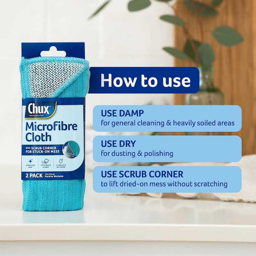 Chux Microfibre Cloth With Scrub Corner 2pack