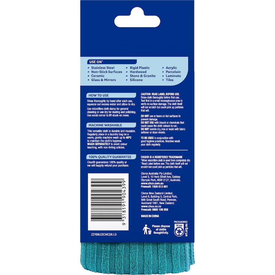 Chux Microfibre Cloth With Scrub Corner 2pack