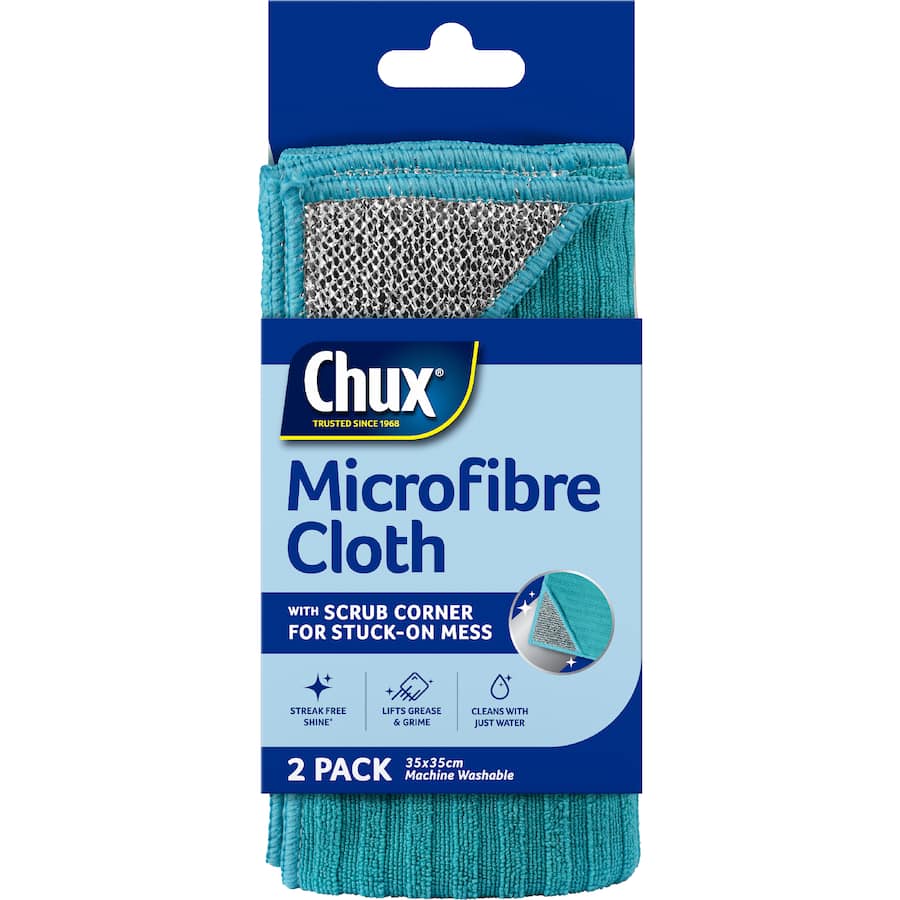 Chux Microfibre Cloth With Scrub Corner 2pack