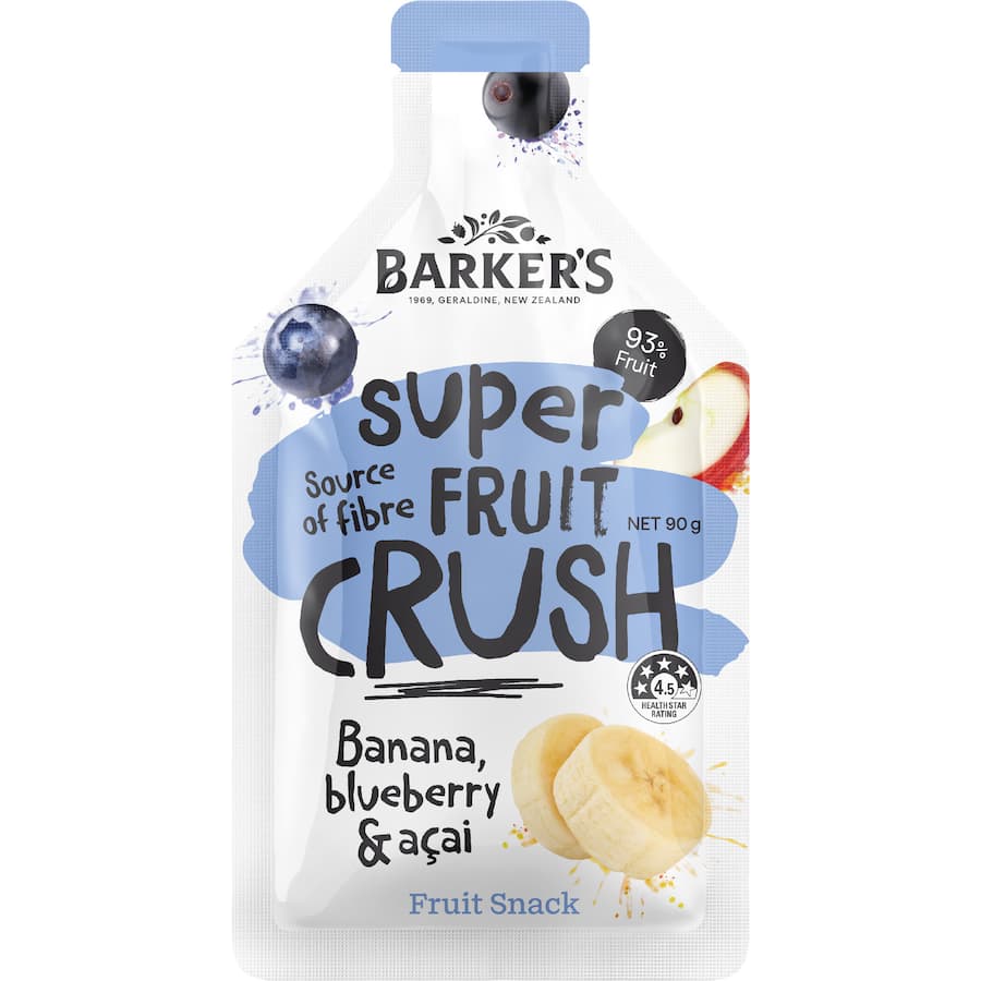 Barkers Super Fruit Crush Fruit Snack Banana Blueberry Acai Pouch 90g