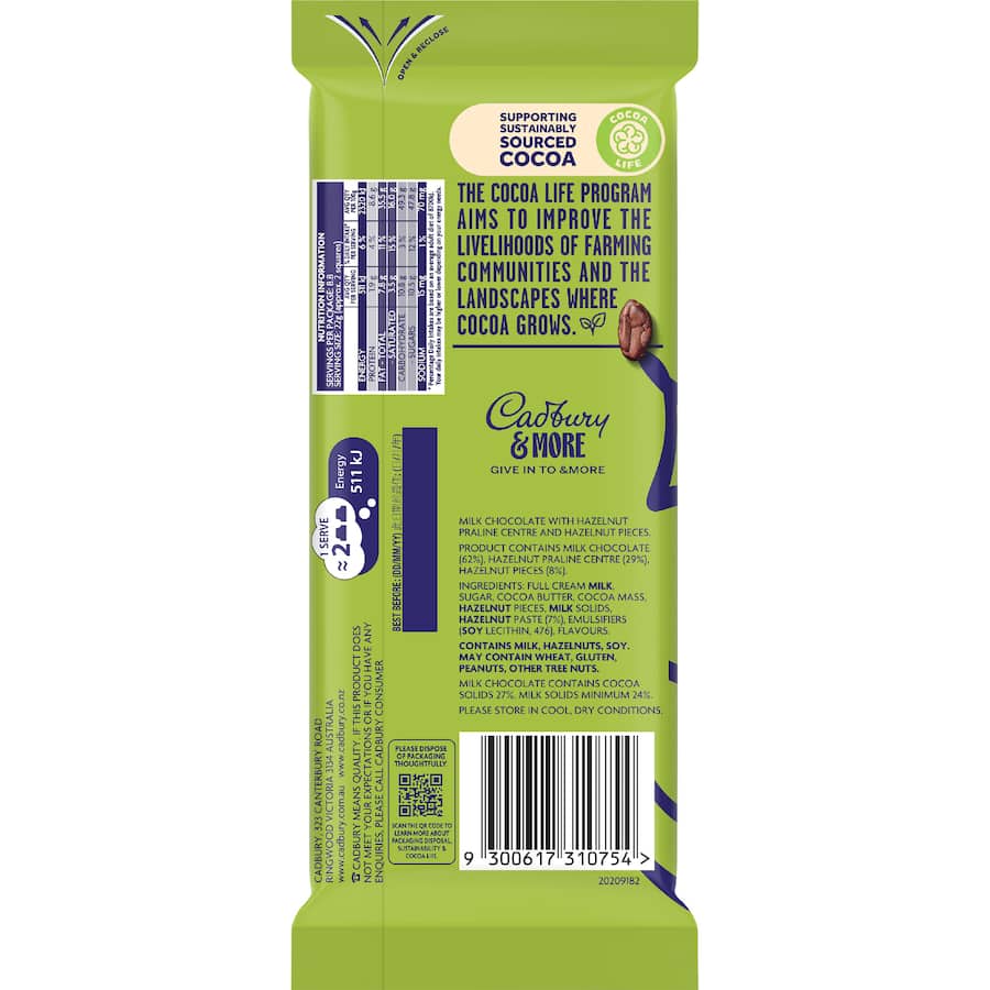 Cadbury & More Chocolate Block Praline Hazelnut 195g