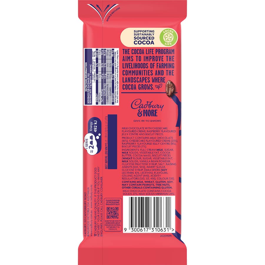 Cadbury & More Chocolate Block Cheesecake Raspberry 195g