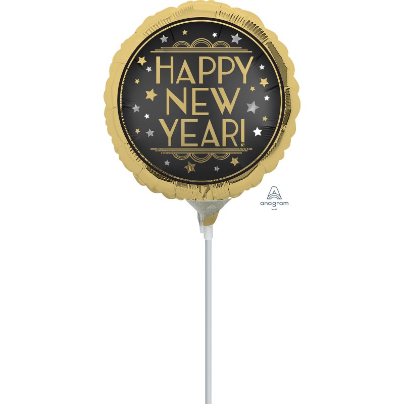 Vintage satin foil balloon featuring 'Happy New Year' text, ideal for festive gatherings, measuring 22 cm.