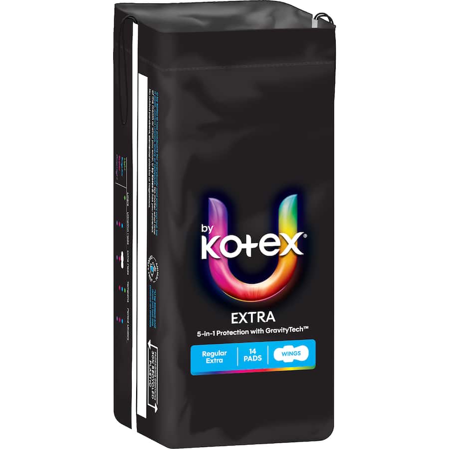 U By Kotex Pads Regular Extra With Wings 14pack