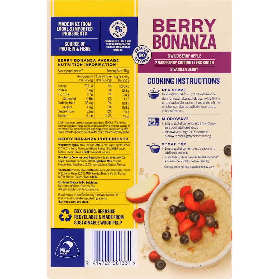 Harraways Big Serve Oat Sachets Berry Bonanza 315g