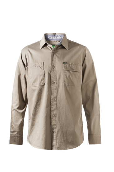 FXD, Cotton Stretch Work Shirt, LSH-1 (Each) - Khaki - Size: L