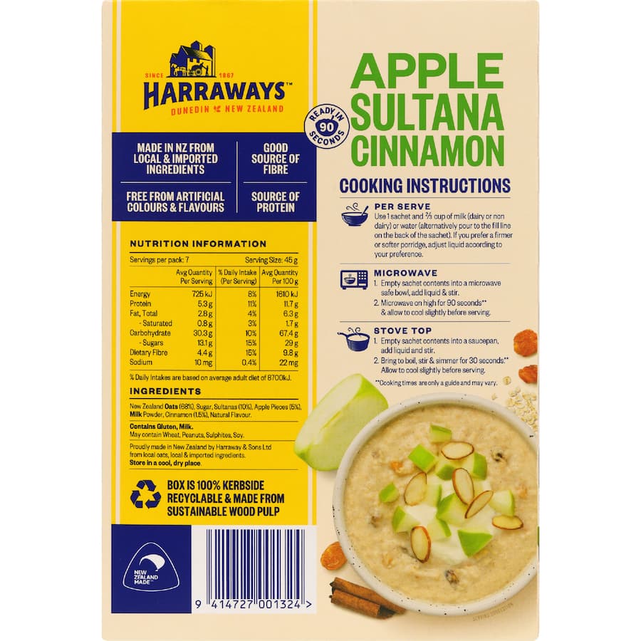Harraways Big Serve Oat Sachets Apple Sultana Cinnamon 315g