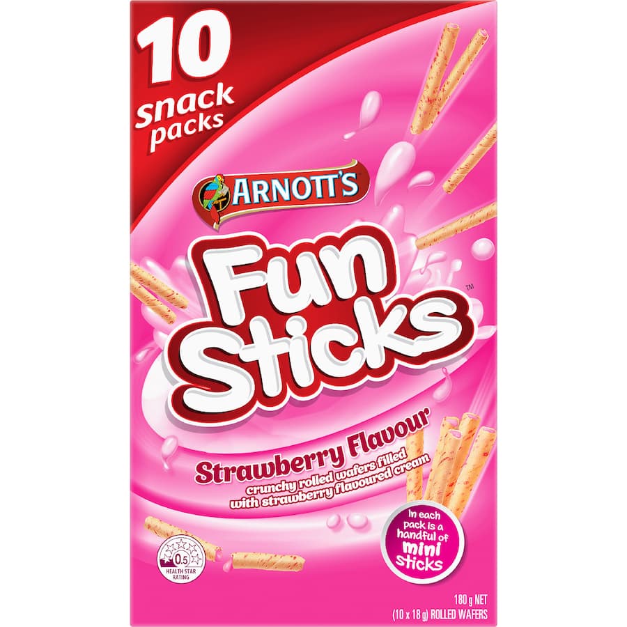 Arnotts Fun Sticks Wafers Strawberry Multi pack 180g