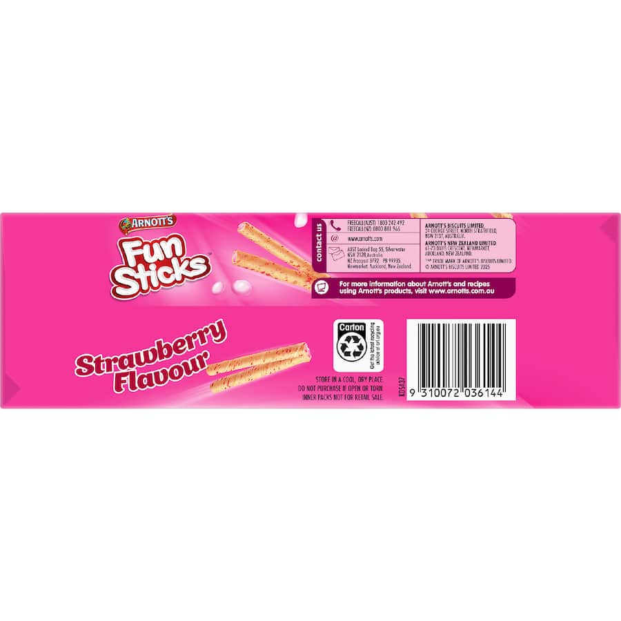 Arnotts Fun Sticks Wafers Strawberry Multi pack 180g