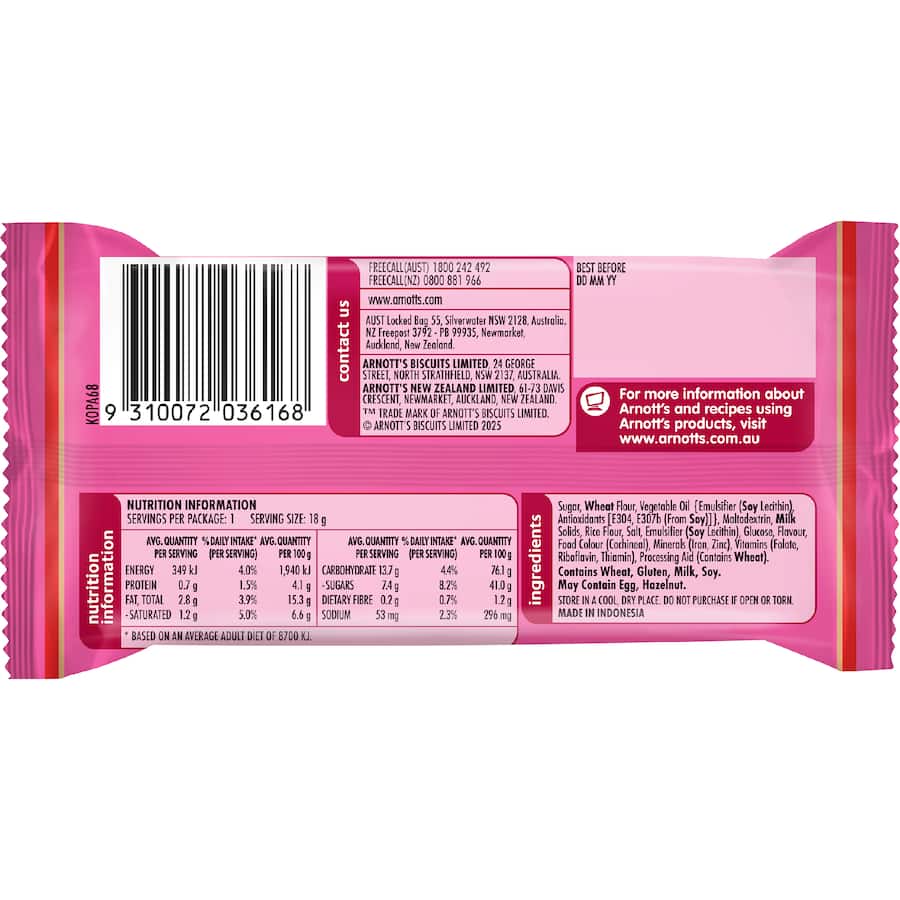 Arnotts Fun Sticks Wafers Strawberry Multi pack 180g