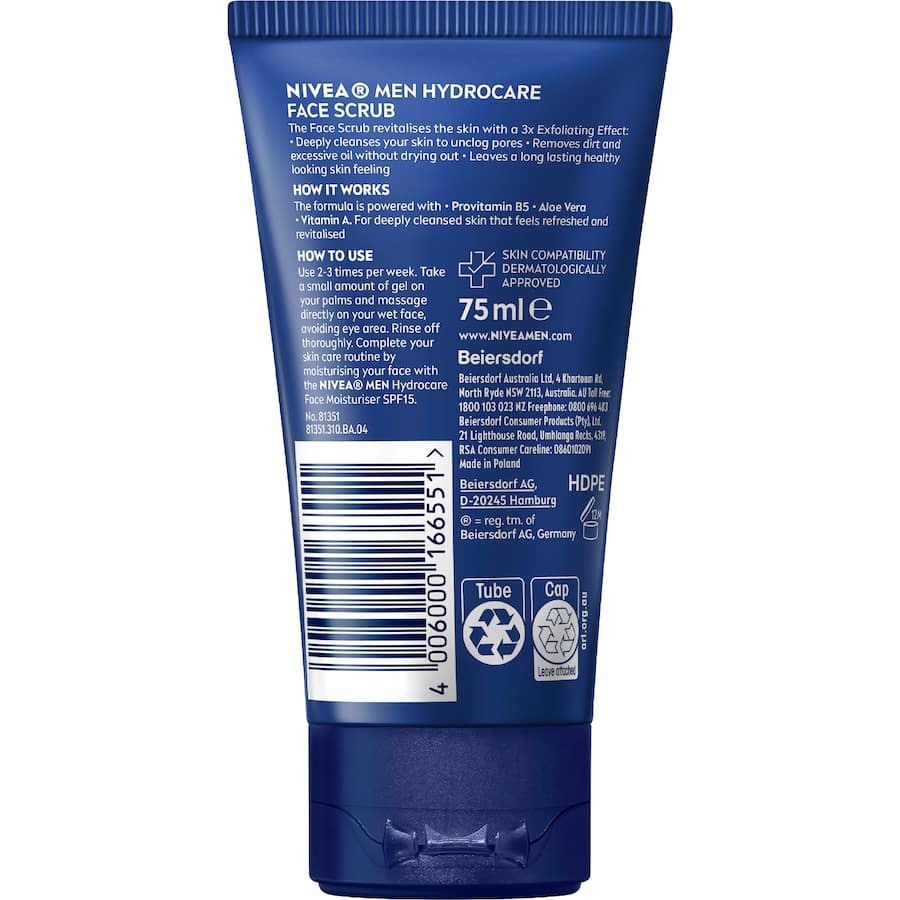 Nivea Men Hydrocare Face Scrub Exfoliating 75mL