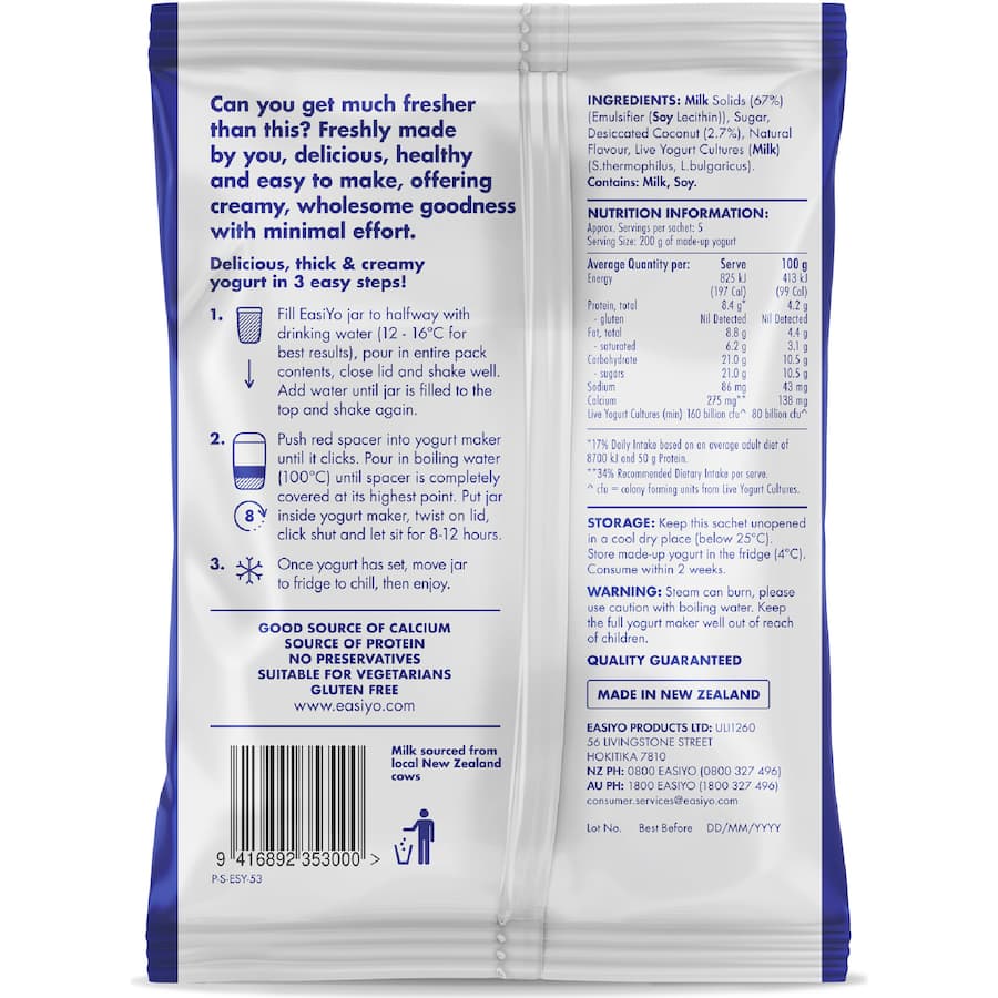 Easiyo Greek Style Yoghurt Base Coconut With Coconut Bits 225g