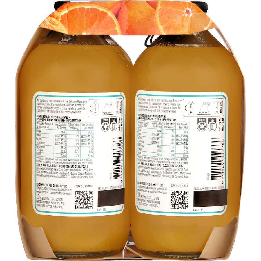 Bundaberg Sparkling Drink Dekopon Mandarin 4 x 375mL