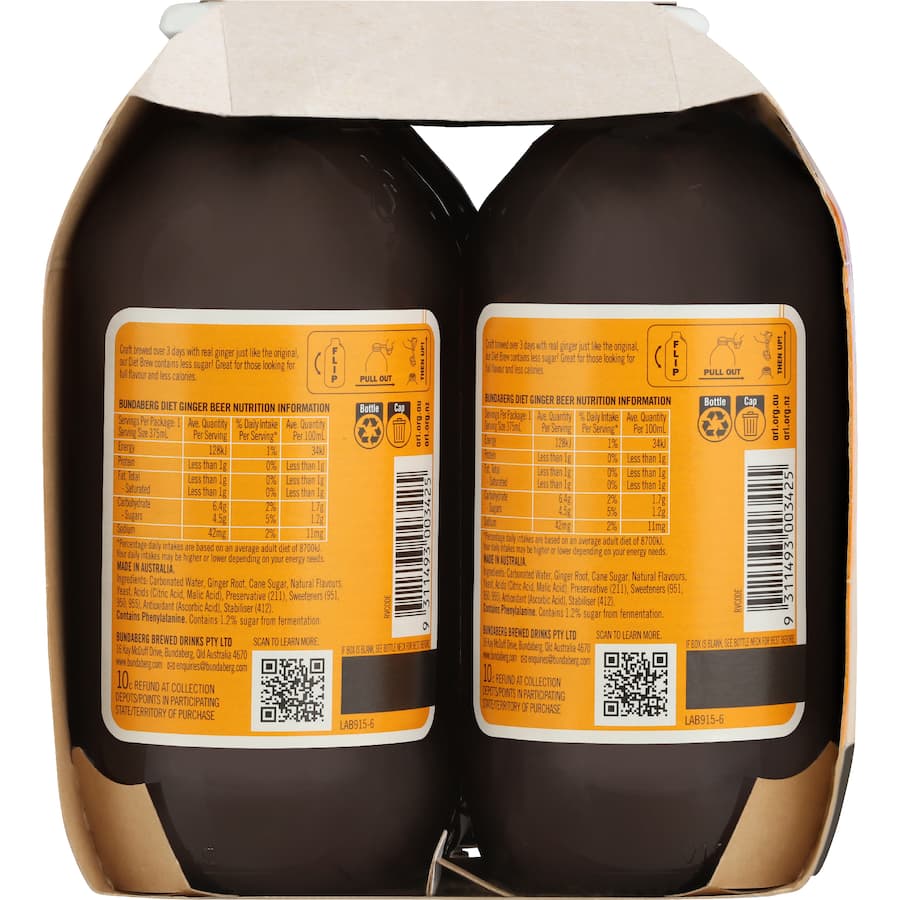 Bundaberg Diet Ginger Beer Bottles 6 x 375mL