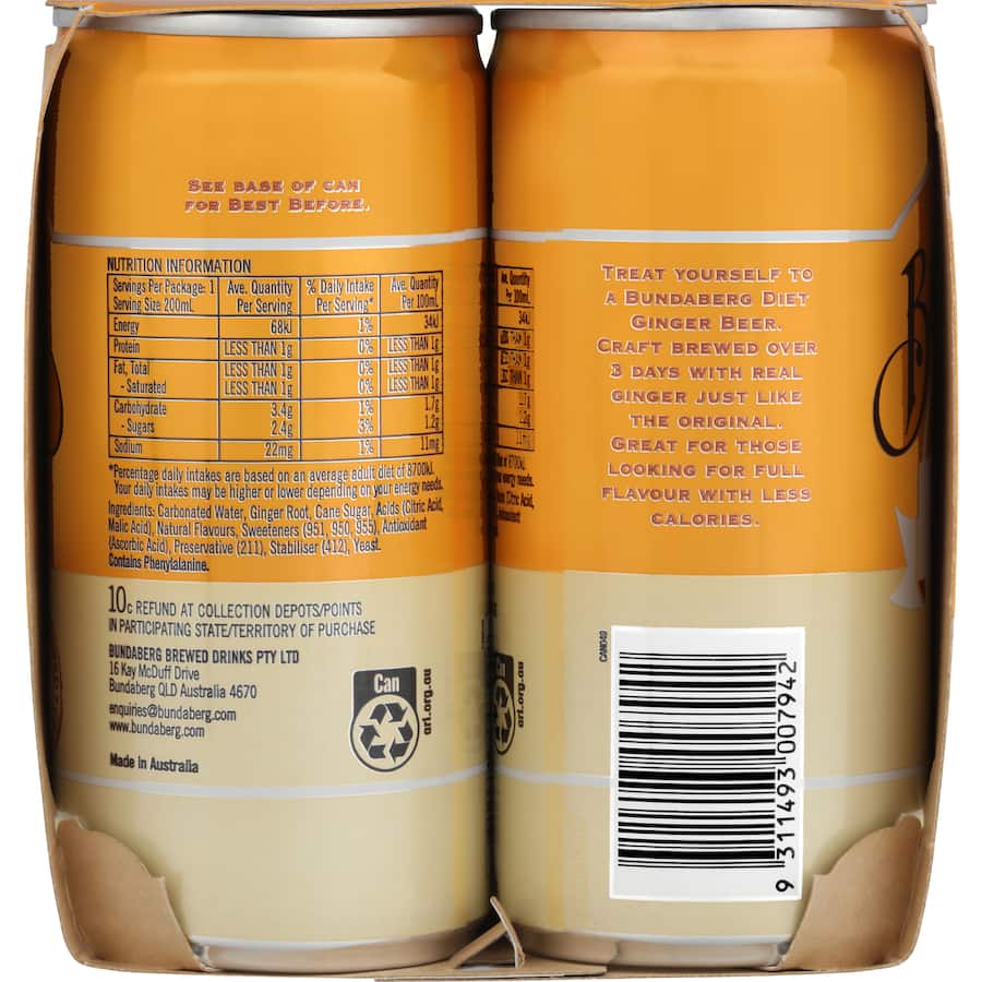 Bundaberg Diet Ginger Beer Cans 6 x 200mL
