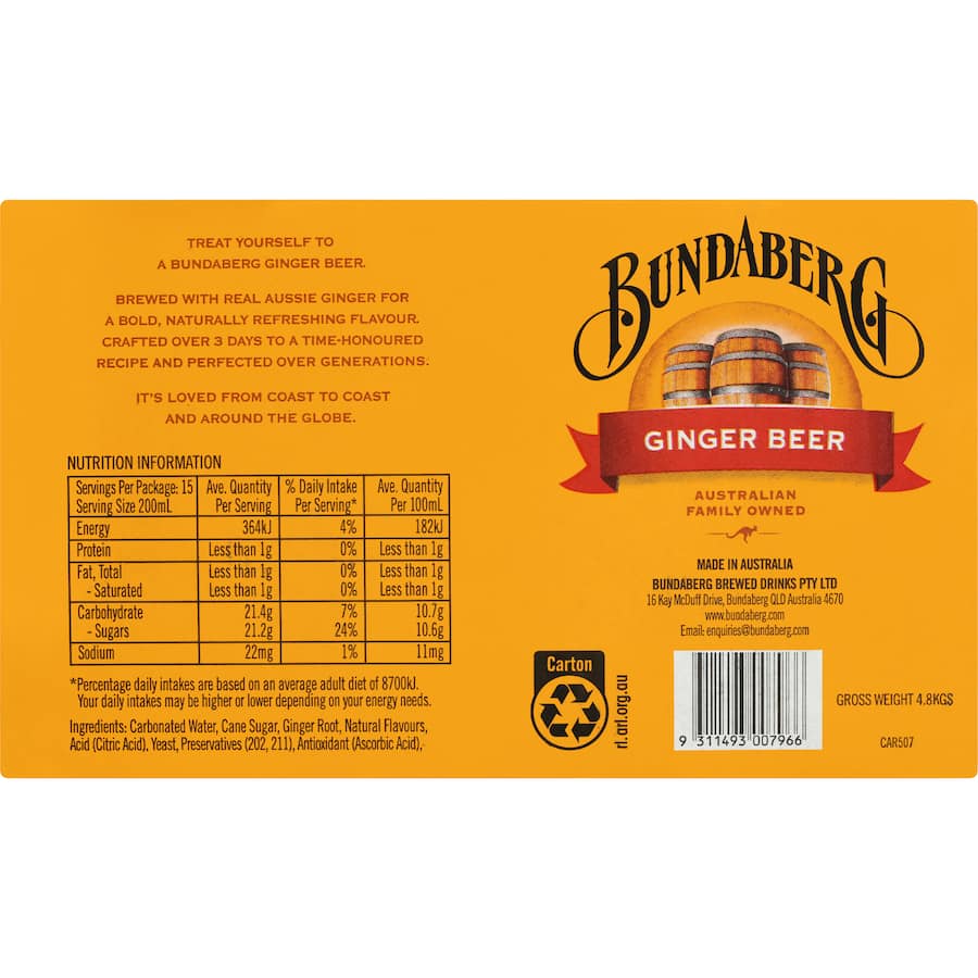 Bundaberg Ginger Beer Mini Cans 15 x 200mL