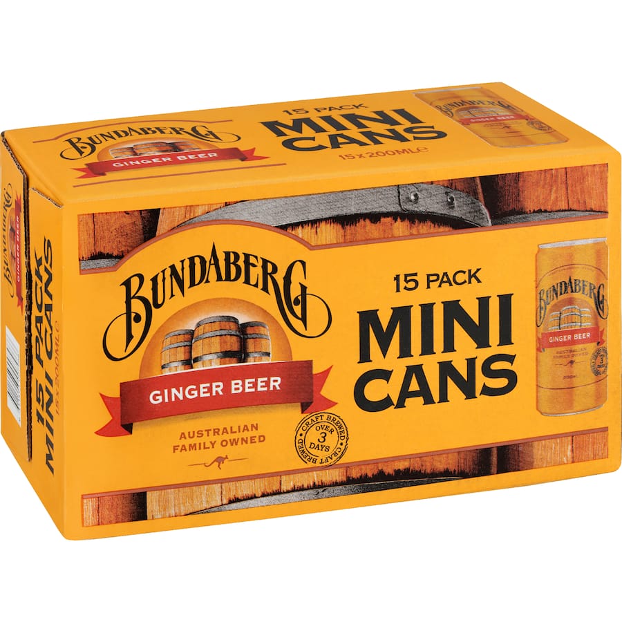 Bundaberg Ginger Beer Mini Cans 15 x 200mL