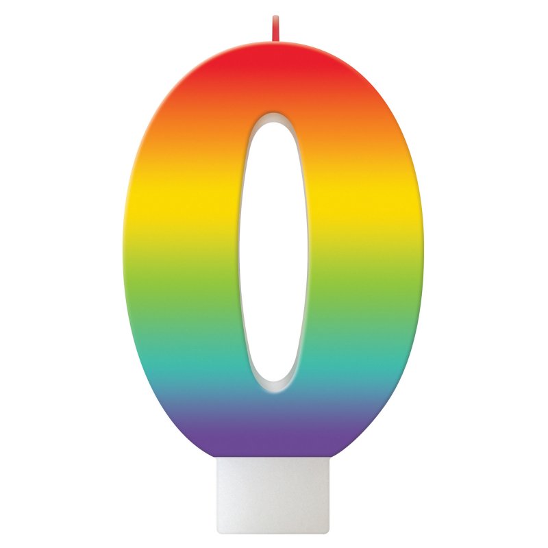 Vibrant 11cm BDAY Celeb Rainbow #0 Birthday Candle, perfect for adding color and joy to any birthday cake.