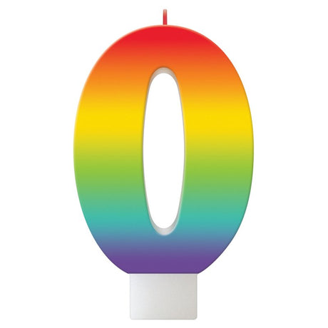 Vibrant 11cm BDAY Celeb Rainbow #0 Birthday Candle, perfect for adding color and joy to any birthday cake.