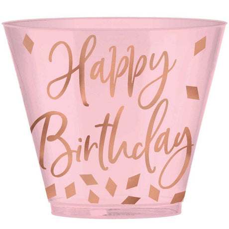 Pack of 30 elegant blush plastic tumblers, hot-stamped, perfect for serving drinks at parties and events.