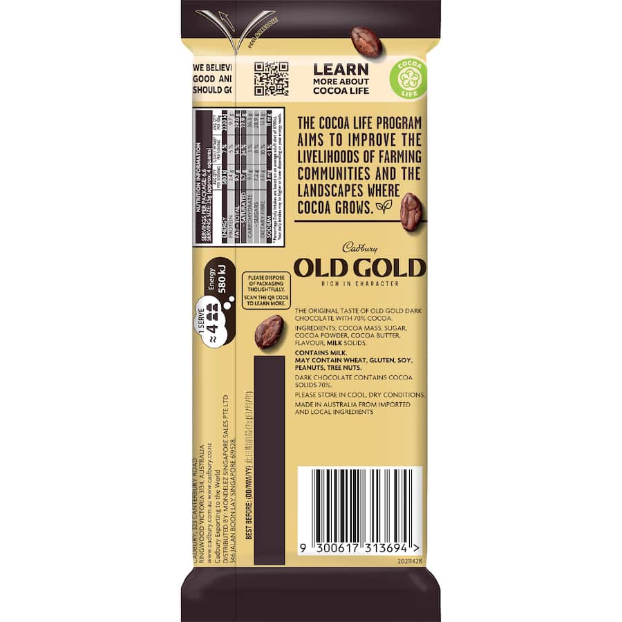 Old Gold Chocolate Block Dark Chocolate 70 165g
