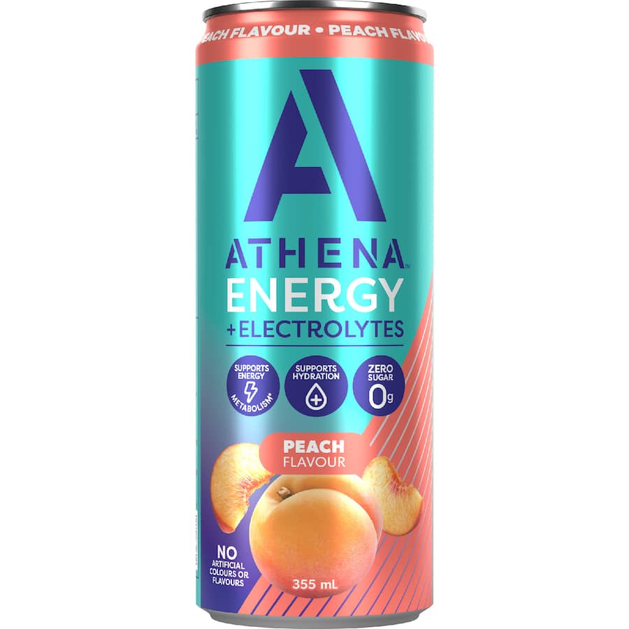 Athena Energy + Electrolytes Drink Zero Sugar Peach Flavour 355mL