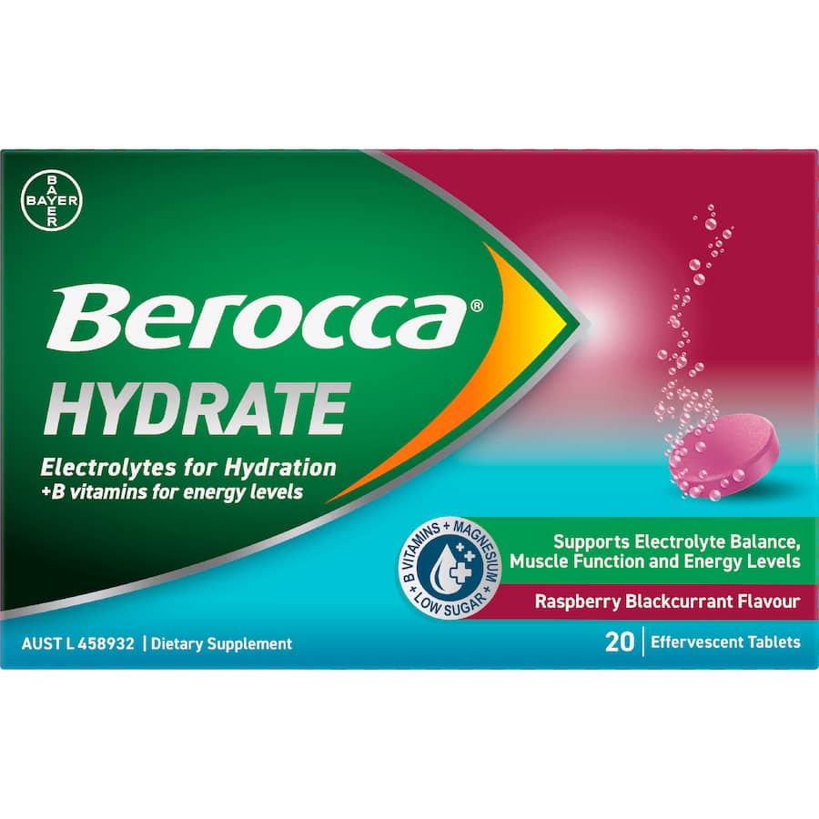 Berocca Hydrate Electrolytes Raspberry Blackcurrant 20 tabLets