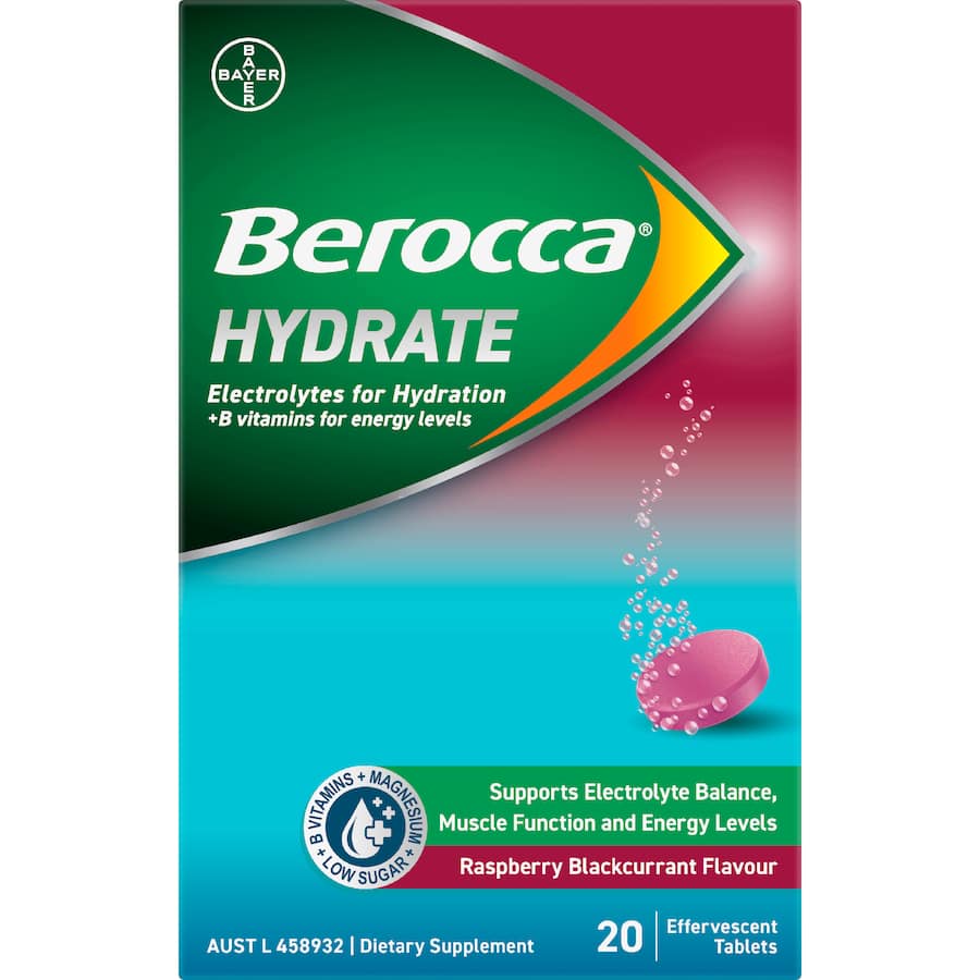Berocca Hydrate Electrolytes Raspberry Blackcurrant 20 tabLets