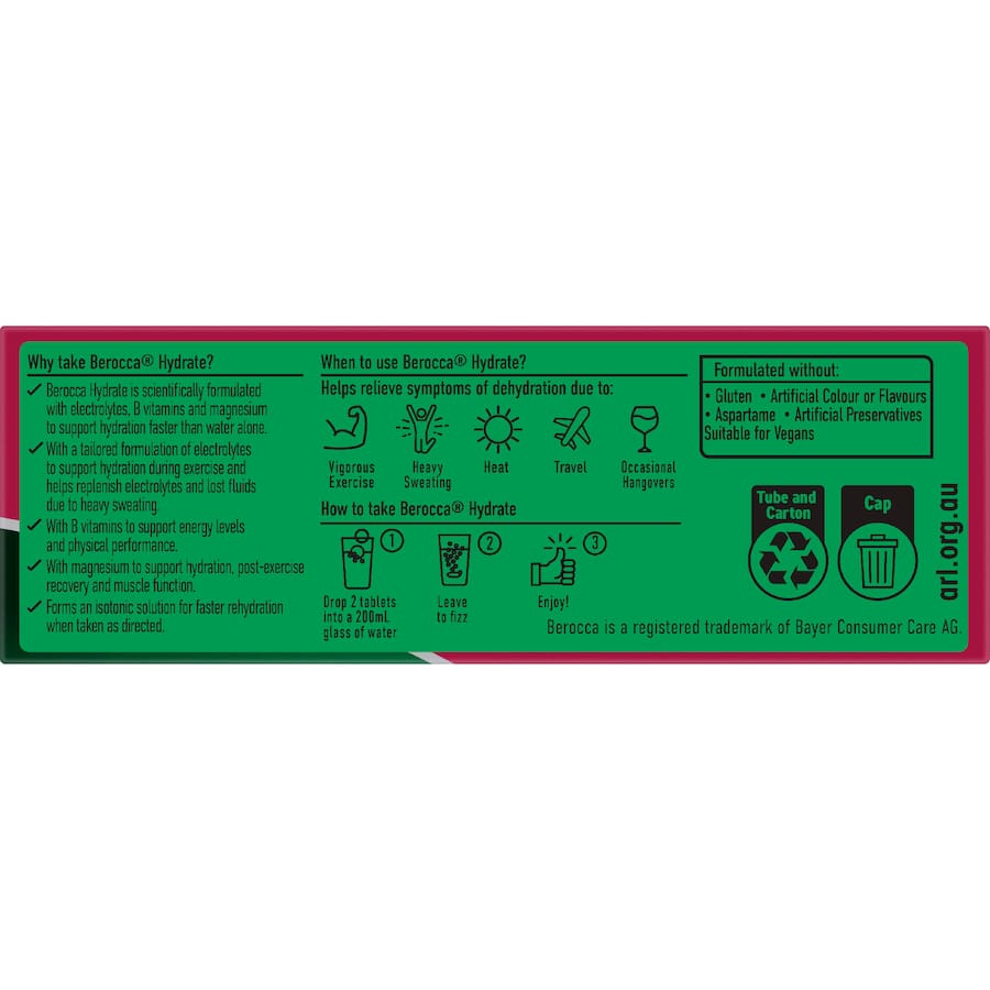 Berocca Hydrate Electrolytes Raspberry Blackcurrant 20 tabLets