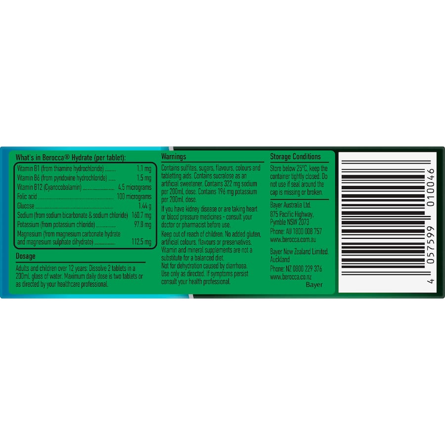 Berocca Hydrate Electrolytes Raspberry Blackcurrant 20 tabLets
