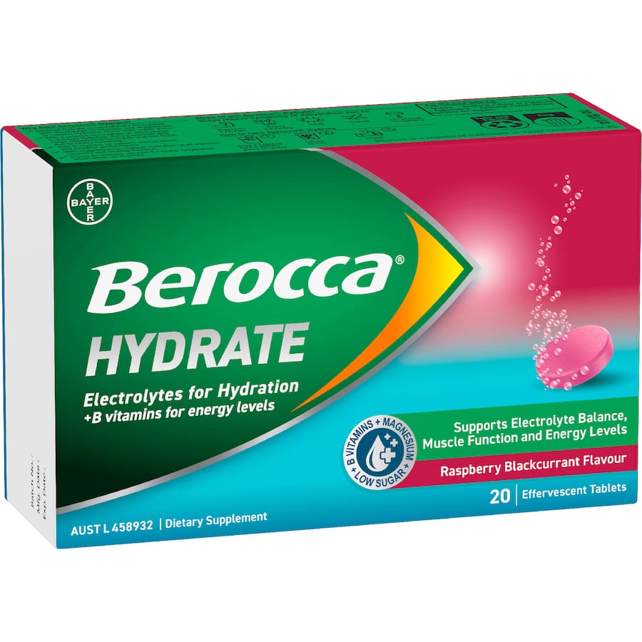Berocca Hydrate Electrolytes Raspberry Blackcurrant 20 tabLets