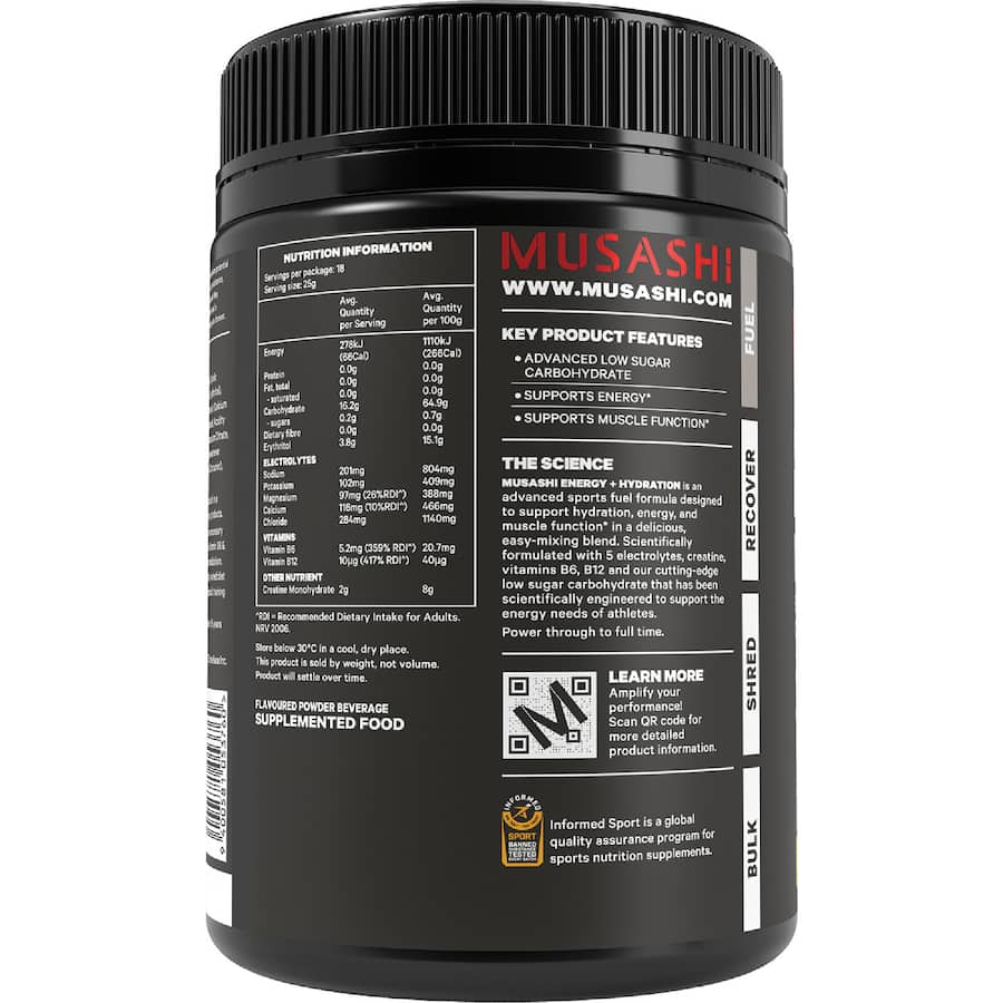 Musashi Energy + Hydration Drink Lemon Lime Flavour 450g