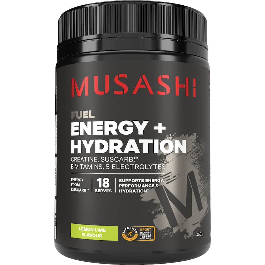 Musashi Energy + Hydration Drink Lemon Lime Flavour 450g