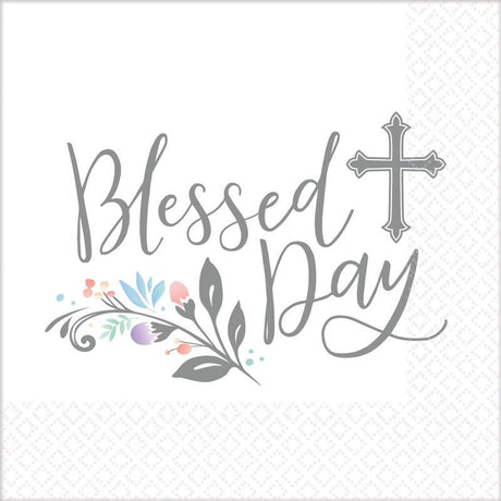 Pack of 36 elegant lunch napkins featuring a Blessed Day design, perfect for gatherings and celebrations.