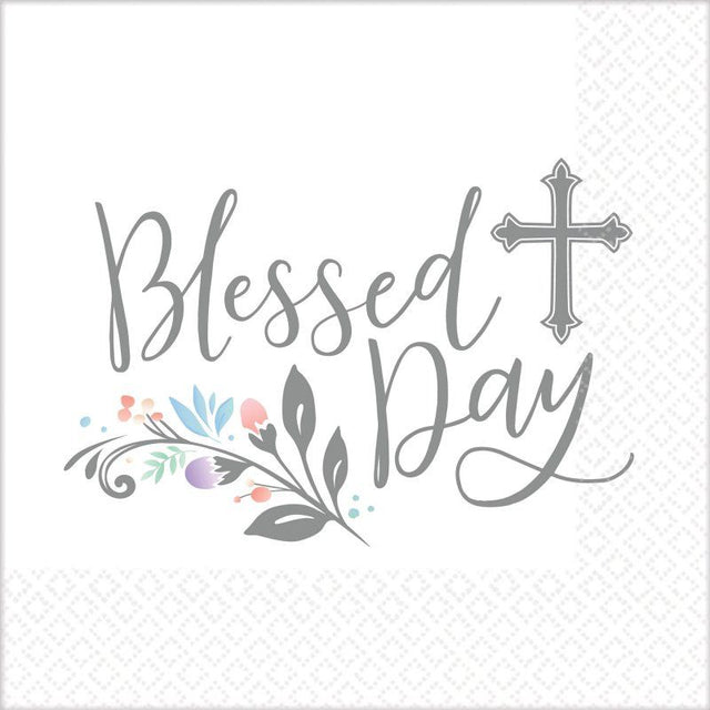Pack of 36 elegant lunch napkins featuring a Blessed Day design, perfect for gatherings and celebrations.
